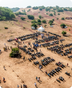 Top View of Riders Gathering in an Outdoor Event