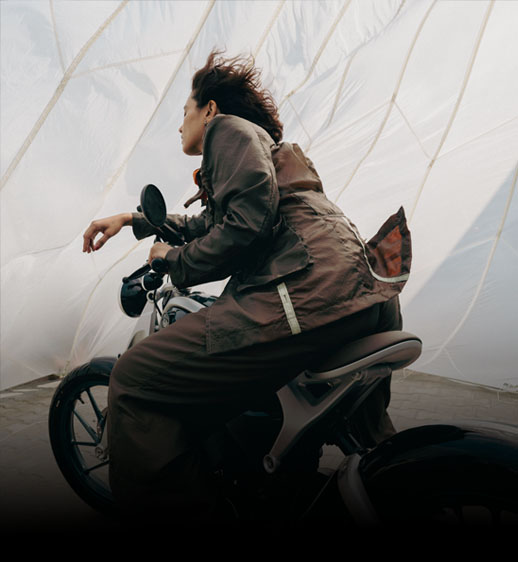 Electric motorcycle lifestyle image